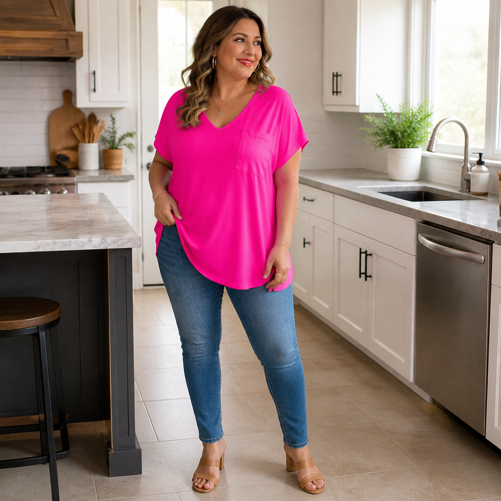 Draperie – V-Neck Dolman Sleeve High-Low Hem Tee