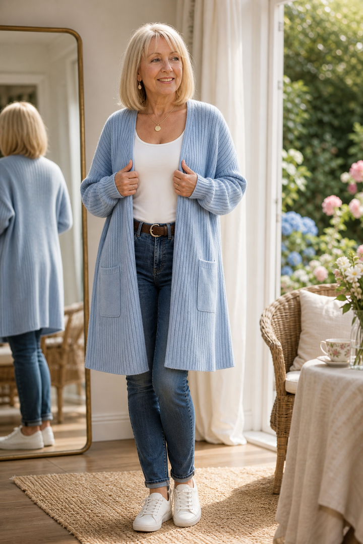 Cozelle – Ribbed Duster Open-Front Long Cardigan