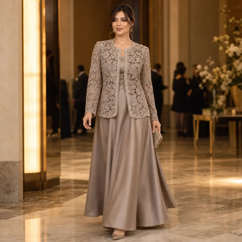 Lacea – Floral Lace Jacket And Satin-Look Maxi Dress Set