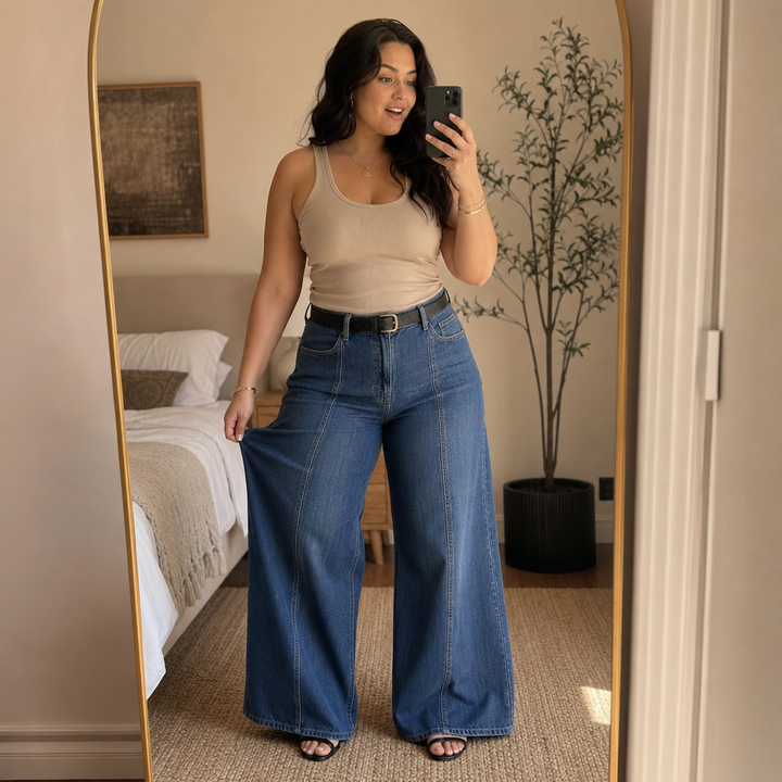 Wearbella – High-Waisted Wide-Leg Button-Fly Jeans