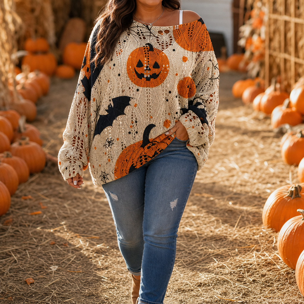 Amberknit – Open-Knit Crochet Pumpkin Sweater