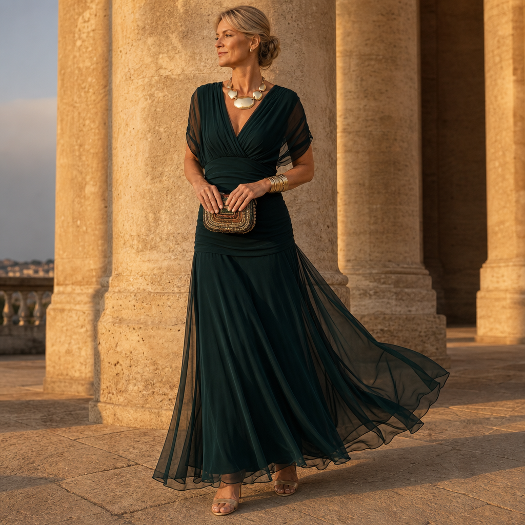Veloura – Off-The-Shoulder Draped Mermaid Maxi Dress