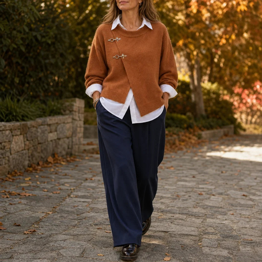 Caramelia – Asymmetric Toggle-Front Knit Cardigan