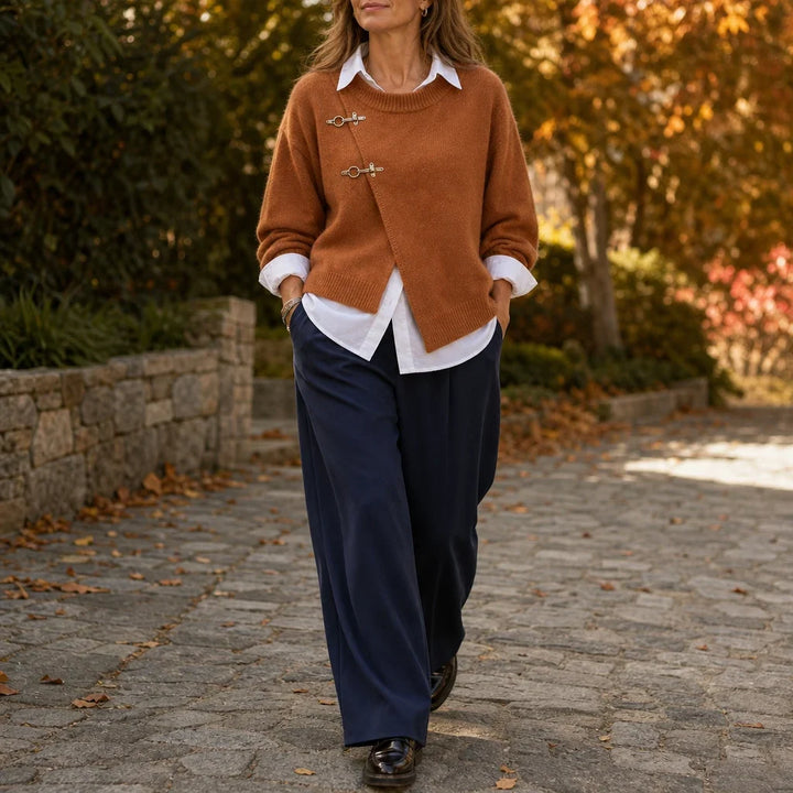 Caramelia – Asymmetric Toggle-Front Knit Cardigan