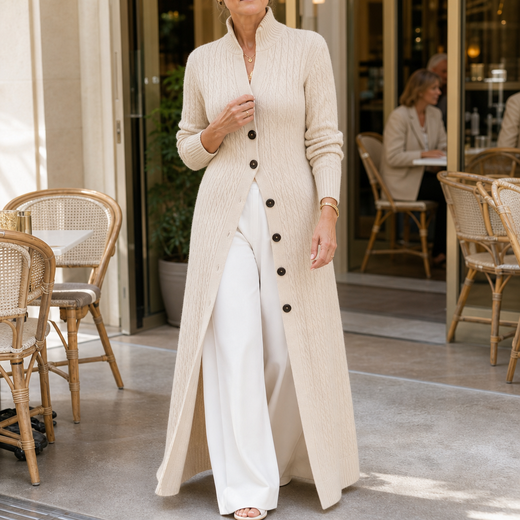 Cablewick – Vertical Cable-Knit Open-Front Duster Cardigan