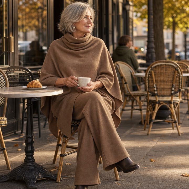 Draveil – Cowl-Neck Cape Top And Wide-Leg Pants Set