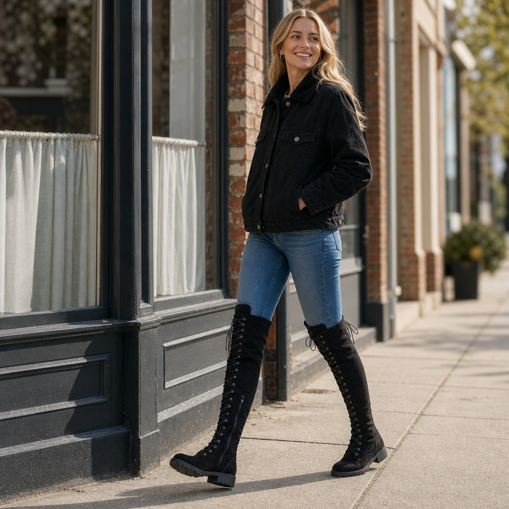 Velacine – Lace-Up Back Panel Over-The-Knee Boots