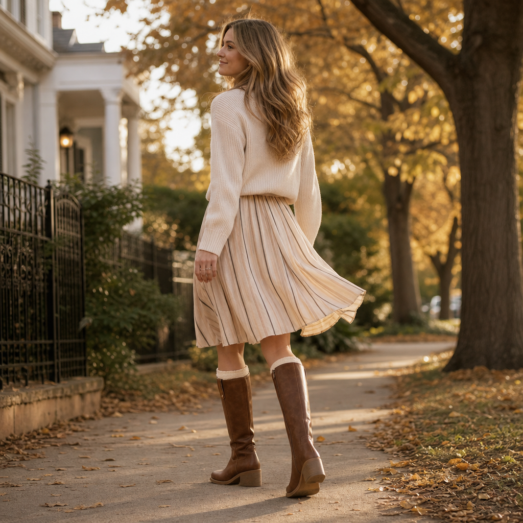 Calvera – Wide-Opening Pull-On Block Heel Knee-High Boots