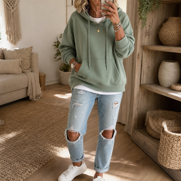 Wearbella – Drop-Shoulder Oversized Cotton Like Pullover Hoodie