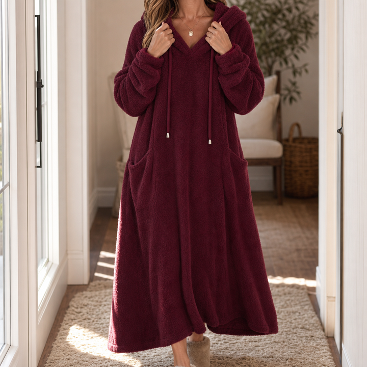 Wrapelle – Hooded Plush A-Line Maxi Lounge Dress