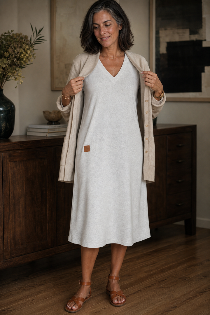 Curvella – A-Line V-Neck Knit Midi Dress