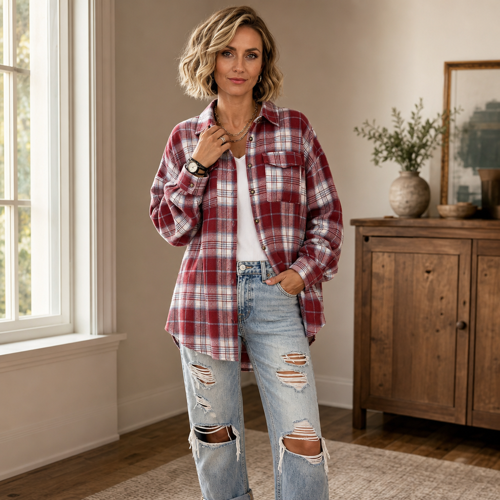 Layerly – Drop-Shoulder Oversized Plaid Button-Up