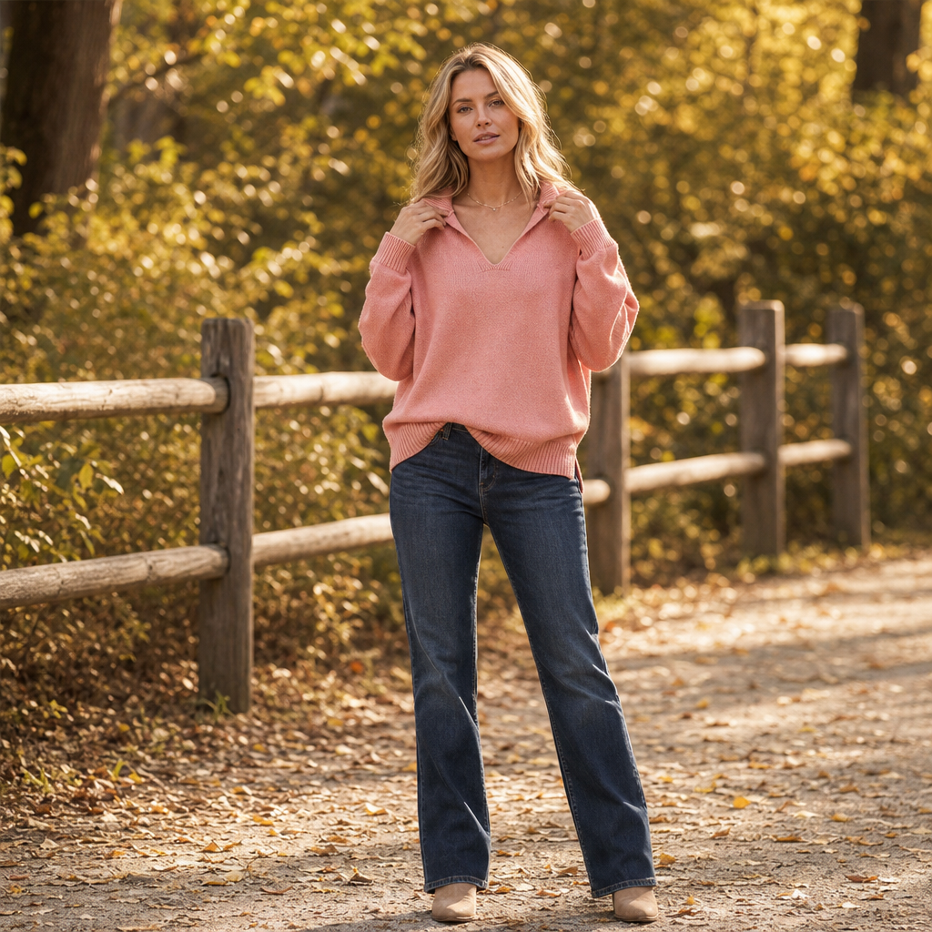 Lapella – Lapel Collar V-Neck Sweater