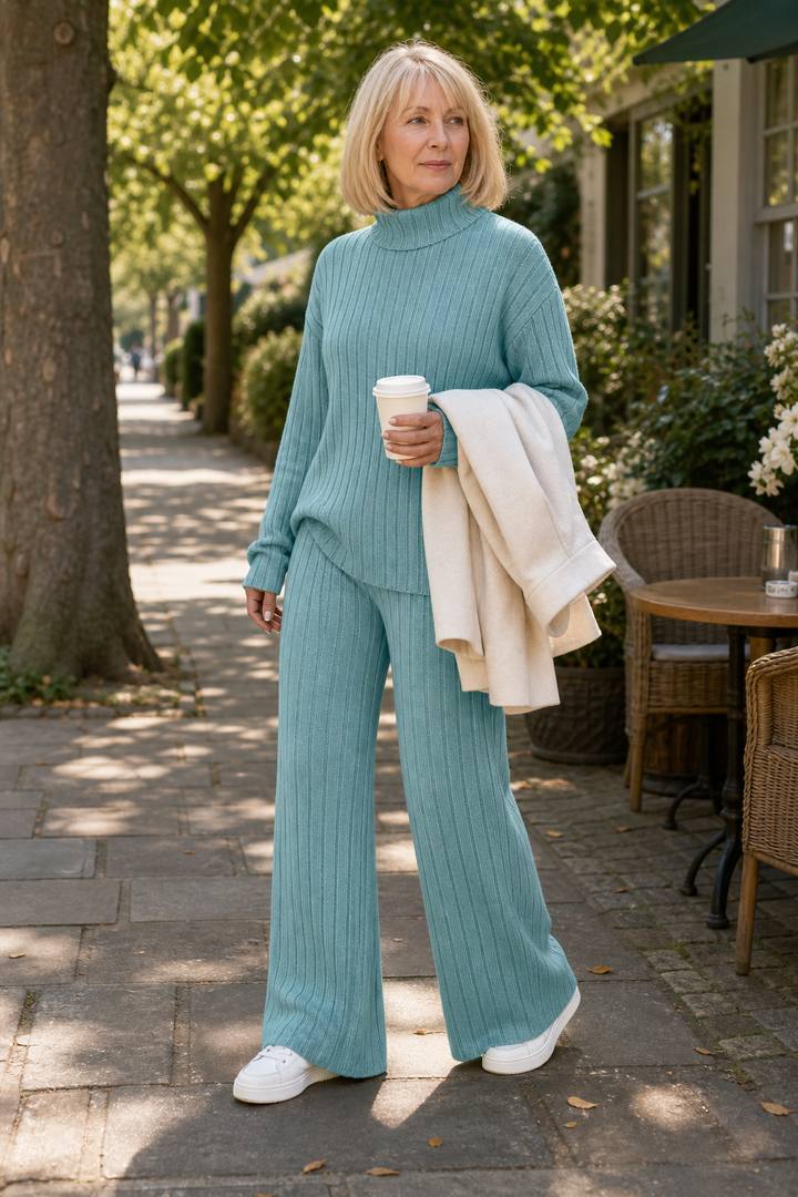 Veluna – Ribbed Knit Two-Piece Sweater Set