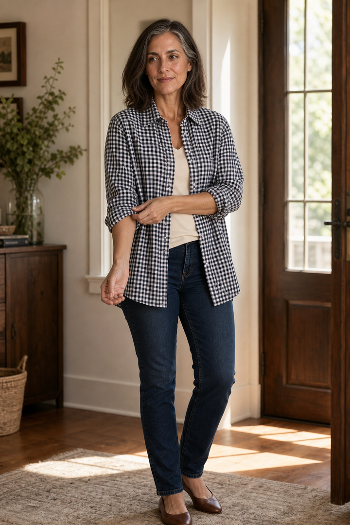 Everwear – Checkered Long-Sleeve Button-Up Shirt For Women
