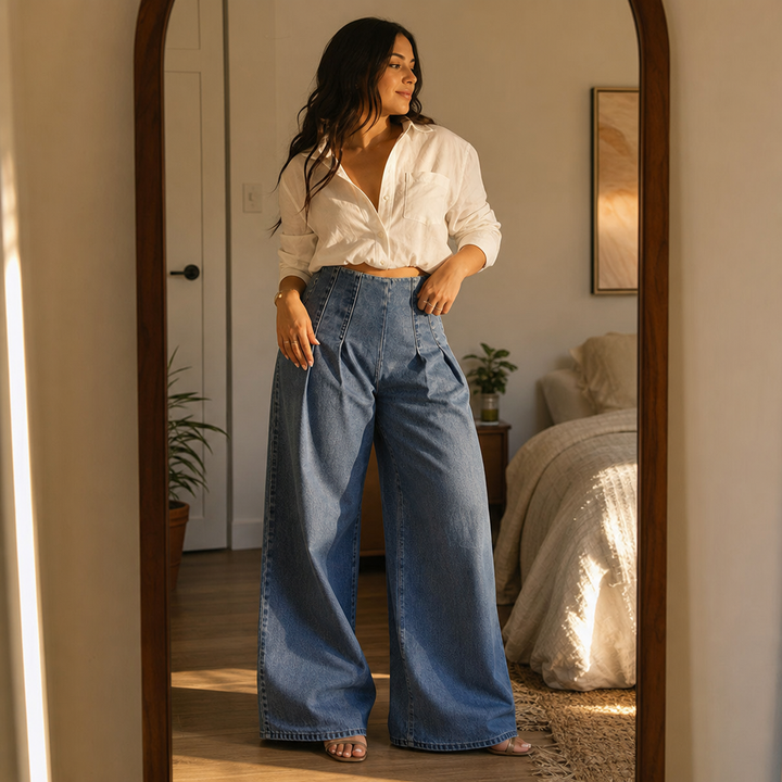 Pleatline – High-Waisted Pleated Wide-Leg Jeans