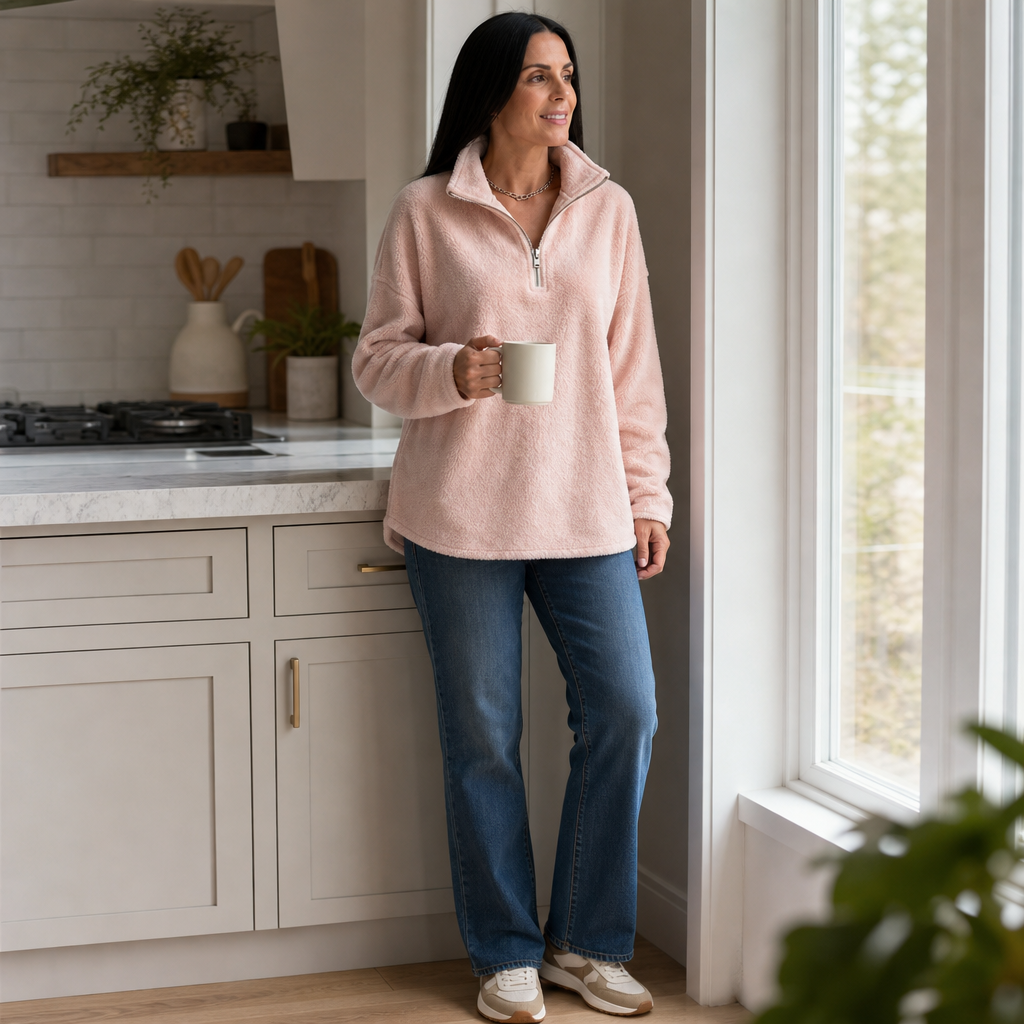 Cozyline – Dropped-Shoulder Quarter-Zip Sweatshirt