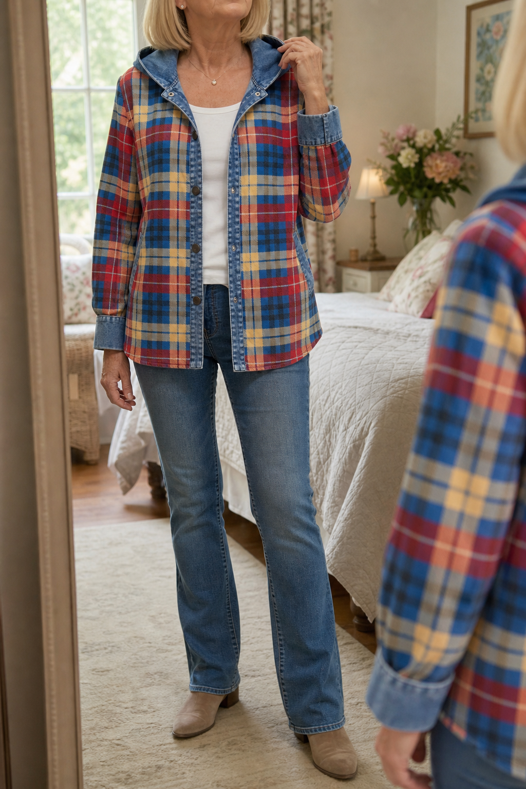 Havelyn – Denim-Trim Hooded Knit Cardigan