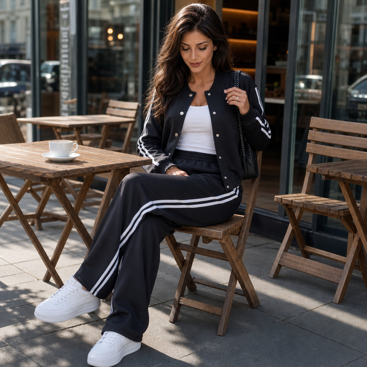 Wearbella – Contrast Stripe High-Waisted Wide-Leg Tracksuit Set
