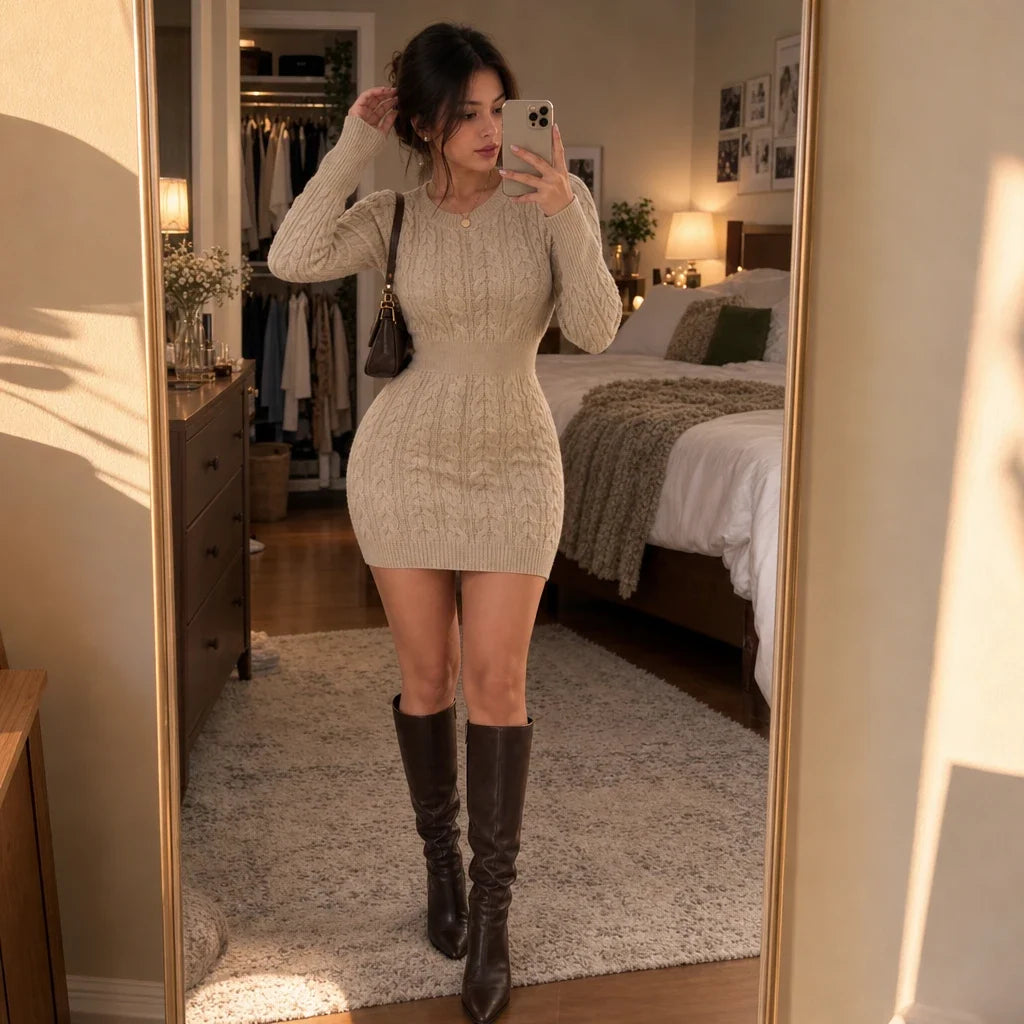 Cablea – Cable-Knit Bodycon Mini Dress