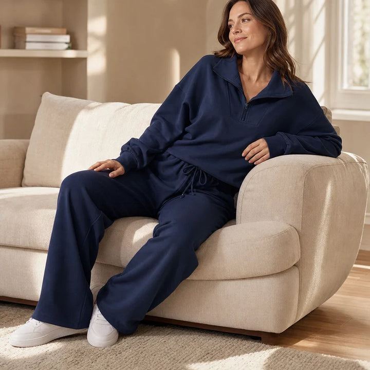 Veya – Quarter-Zip Stand-Collar Blouse And Wide-Leg Trouser Set