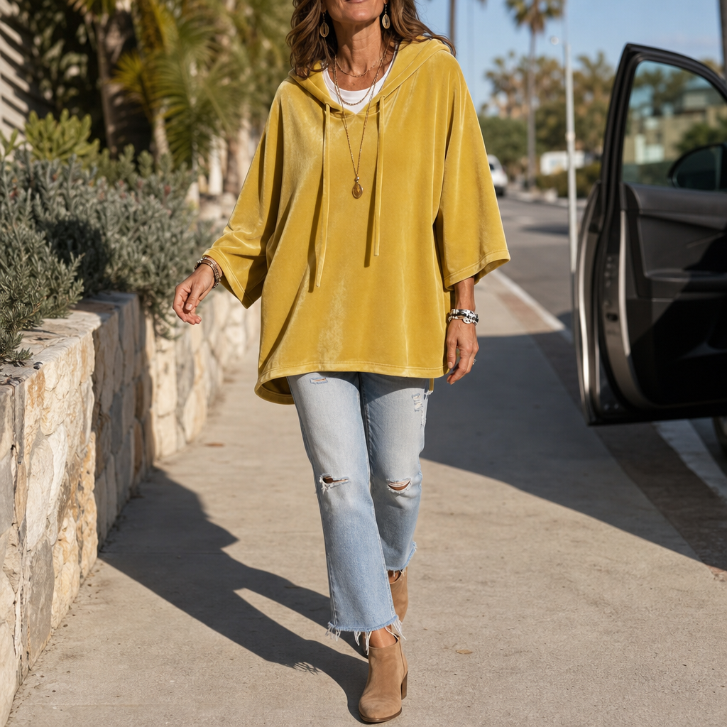 Veloura – V-Neck Hooded Velour Hoodie