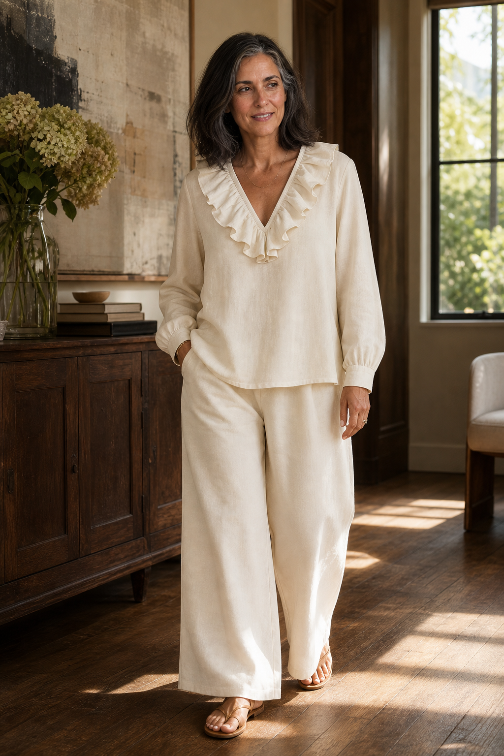 Wearbella – Wide-Leg V-Neck Two-Piece Set
