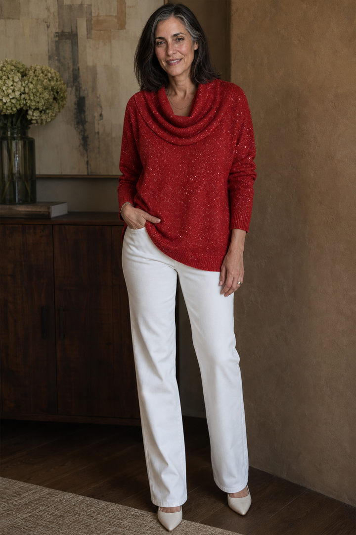 Sparkle – Shimmer Cowl-Neck Long Sleeve Top