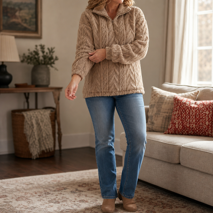 Cable & Cozy – Cable-Knit Quarter-Zip Pullover
