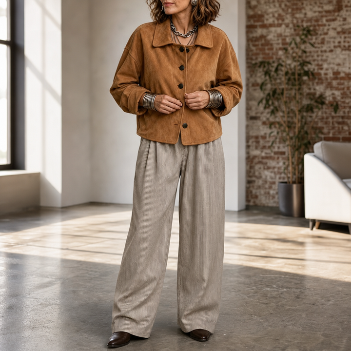 Suedelle – Suede-Feel Relaxed Button-Front Jacket