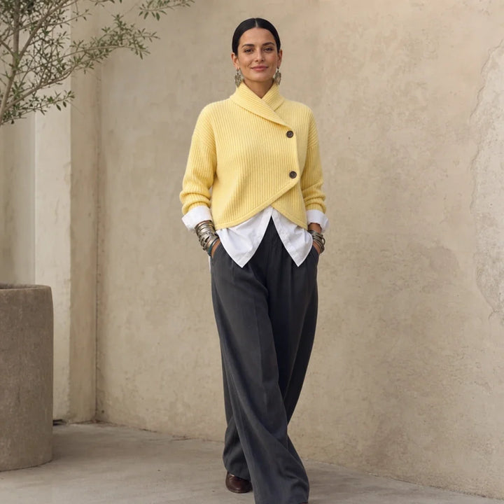 Cosyvale – Asymmetric Cowl Ribbed Knit Cardigan
