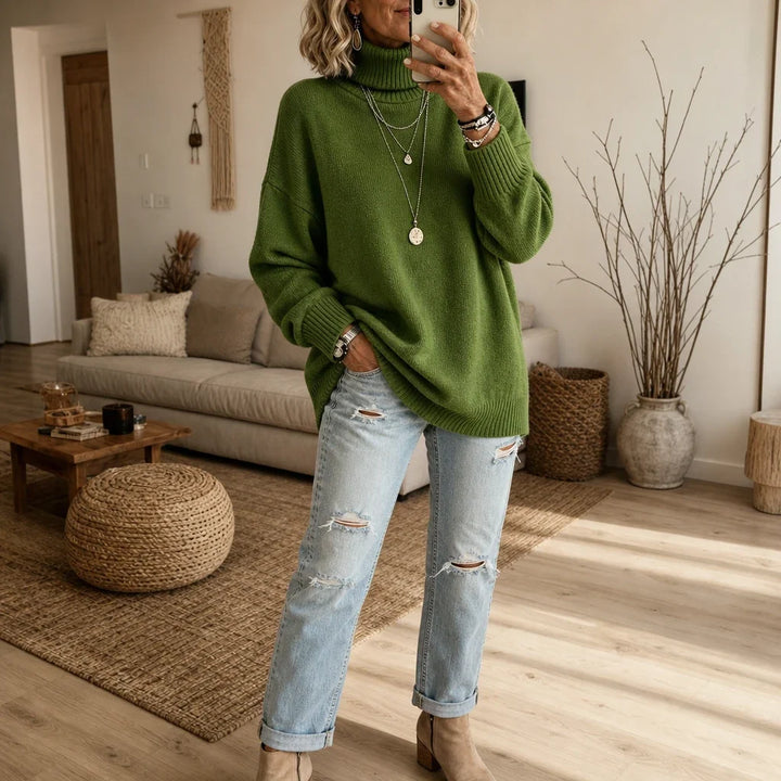 Cozyelle – Ribbed Dropped-Shoulder Turtleneck Sweater