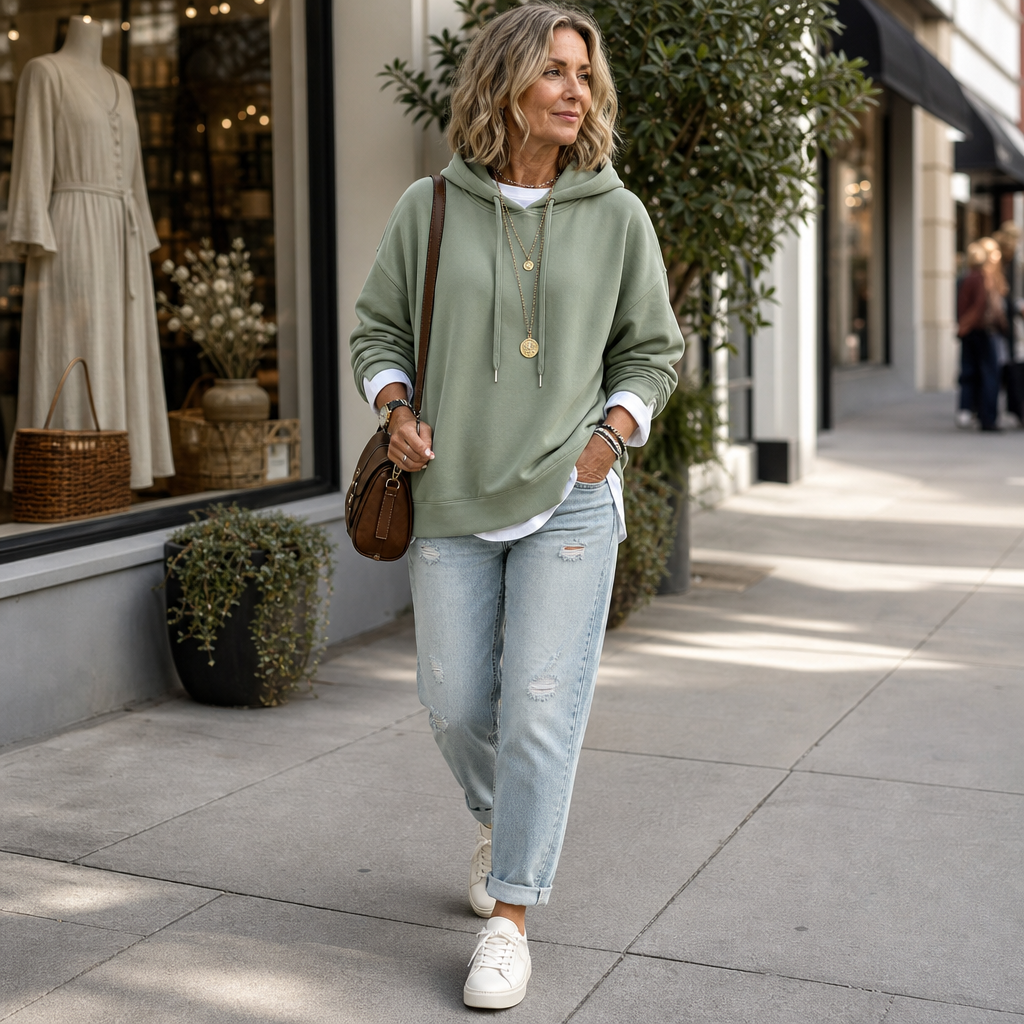 Layerlyn – Layered Two-Tone Hem Hoodie