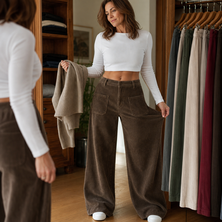 Lunetta Pants – High-Waisted Stretch-Waist Wide-Leg Trousers