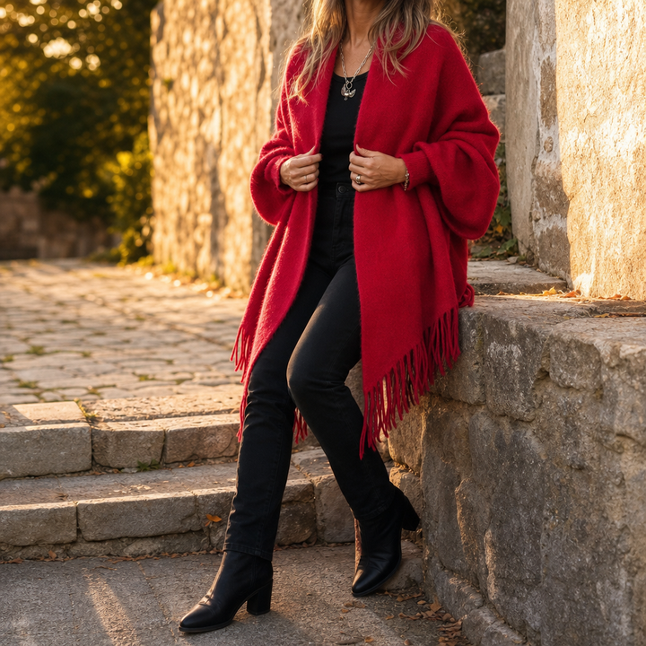 Mantelle – Draped Shawl Collar Open-Front Wool Coat