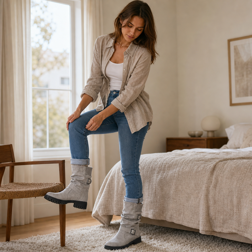 Slouchelle – Ribbed Cuff Slouch Mid-Calf Boots