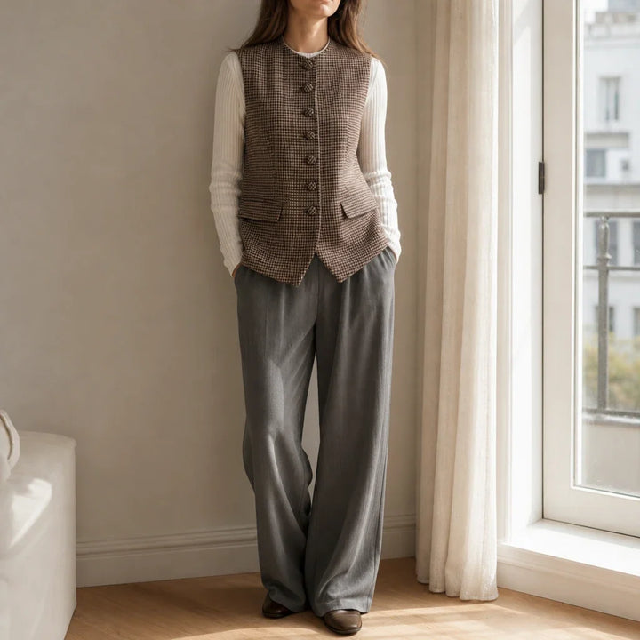 Houndstooth & Hem – Houndstooth Stand-Collar Tweed Vest