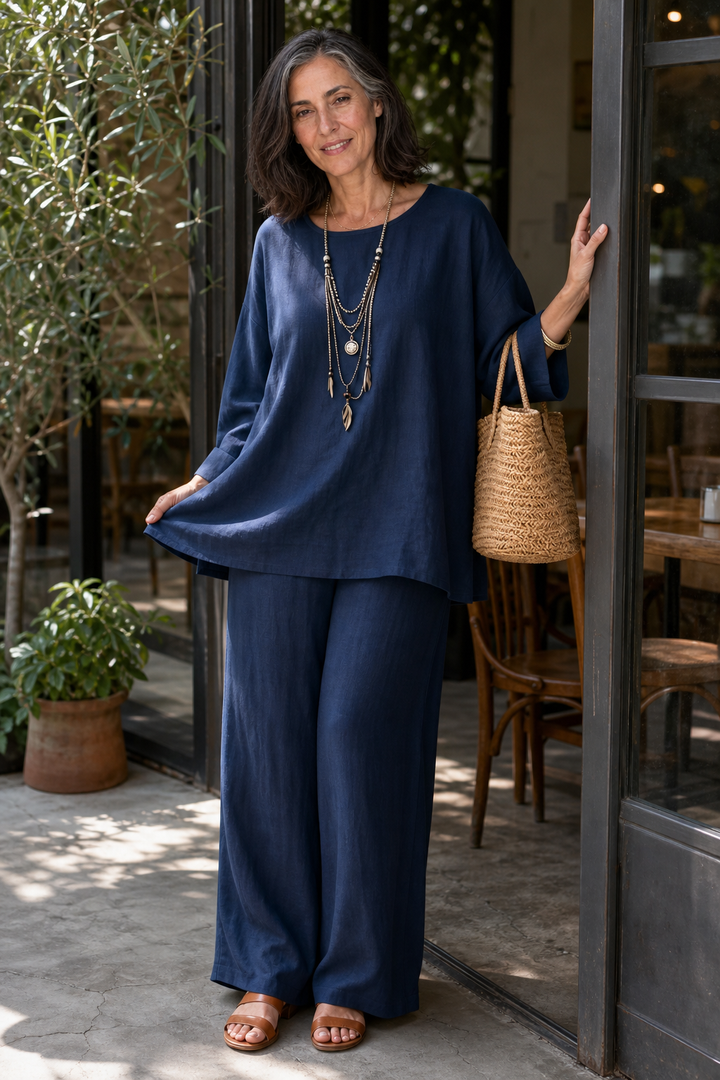 Wearlette – Linen-Look Wide-Leg Two-Piece Set