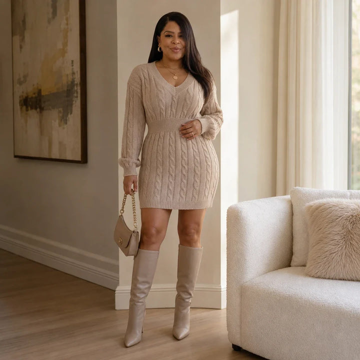 Cabeline – Cable-Knit Bodycon Sweater Dress