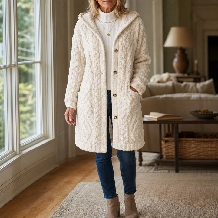 Cinchwarm – Cable-Knit Hooded Long Cardigan