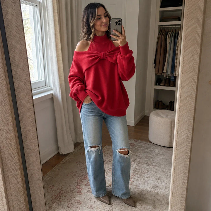 Bowelle – Oversized Bow Red Sweater