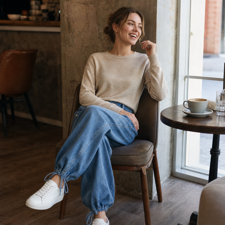 Barrelune – Tie-Hem Curved Barrel Leg Jeans