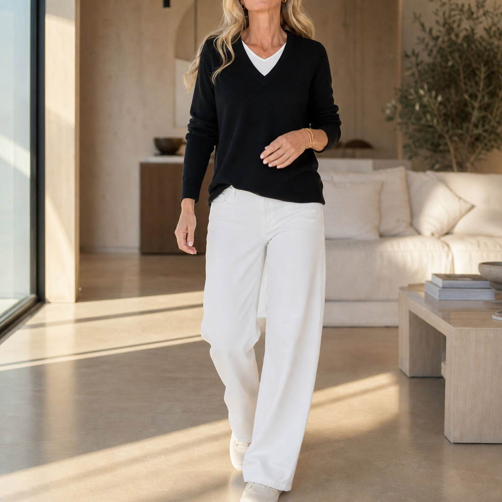Layerelle – Double-Collar V-Neck Knit Sweater