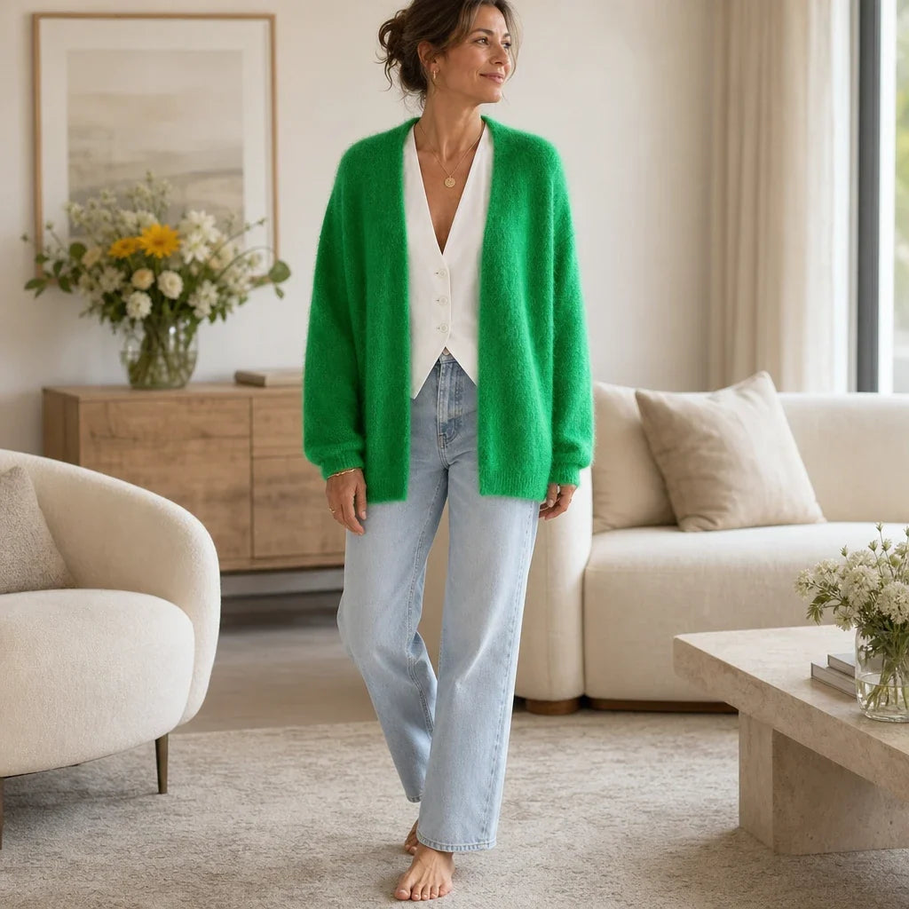 Veluna – Brushed Mohair-Wool-Look Open-Front Cardigan