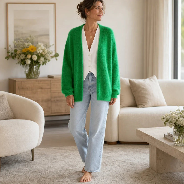 Veluna – Brushed Mohair-Wool-Look Open-Front Cardigan