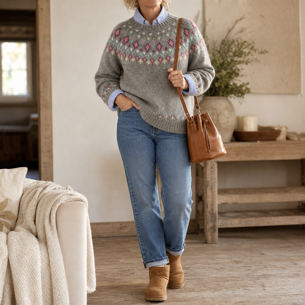 Mayfair Isle – Fair Isle Yoke Crew Neck Pullover Sweater