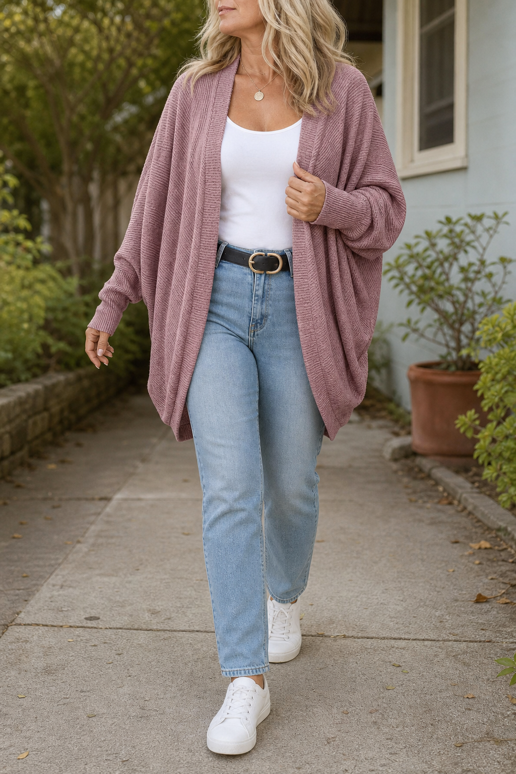 Wearbella – Batwing Sleeve Open-Front Knit Cardigan
