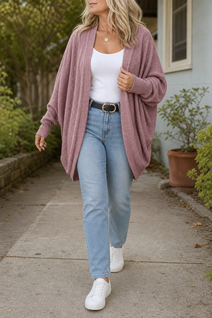 Wearbella – Batwing Sleeve Open-Front Knit Cardigan