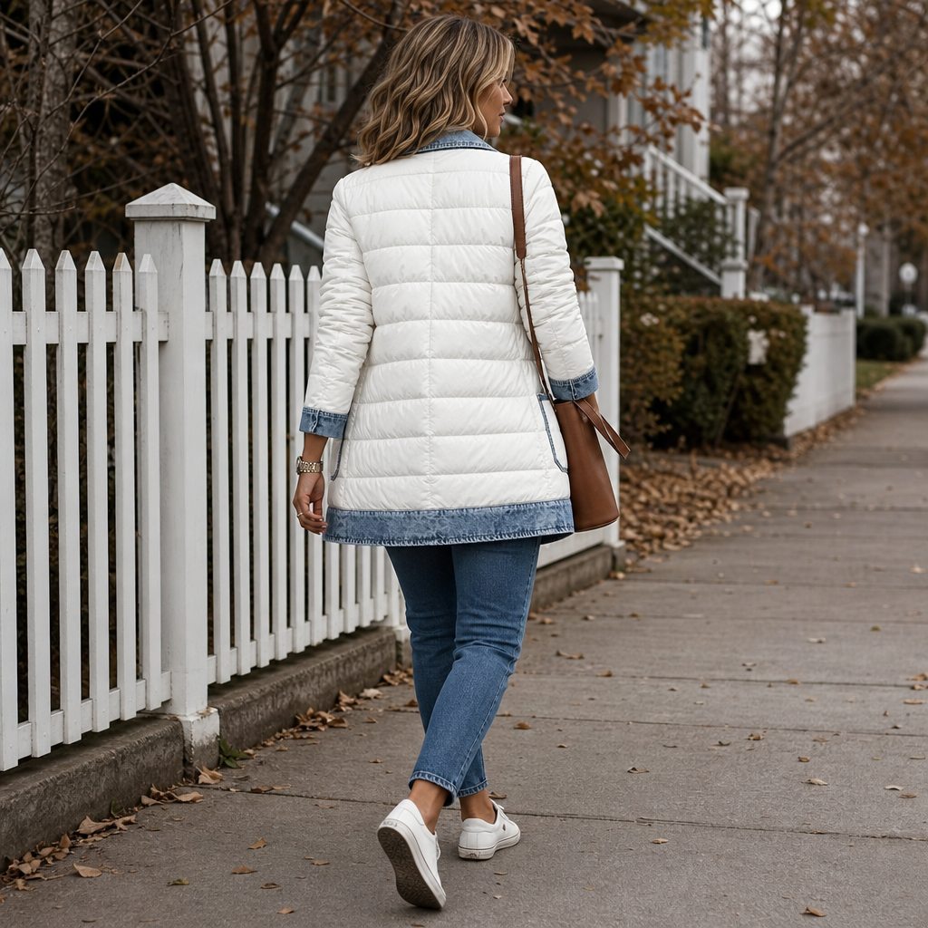 Denvora – Denim Look-Trim Quilted Puffer Jacket