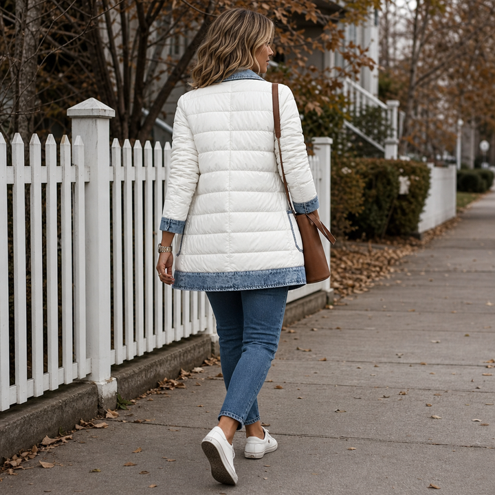 Denvora – Denim Look-Trim Quilted Puffer Jacket